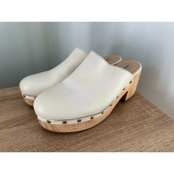Steve Madden Women's Clog Mule White Leather Low Platform Block Sandal size 10 - Picture 12 of 12